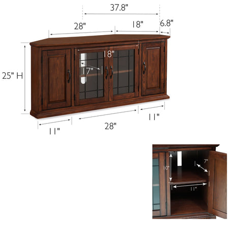 Leick Home 80386 Leaded Glass Corner TV Stand with Enclosed Storage For 60" TV's, Burnished Oak Leick Home