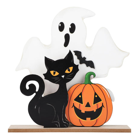 Halloween Decorations Wooden Ghost Table Sign Pumpkin Black Cat Table Centerpieces Standing Tabletop Decoration Happy Halloween for Holiday Desk Tiered Tray Party Shelf Decorations Farmhouse Sophena
