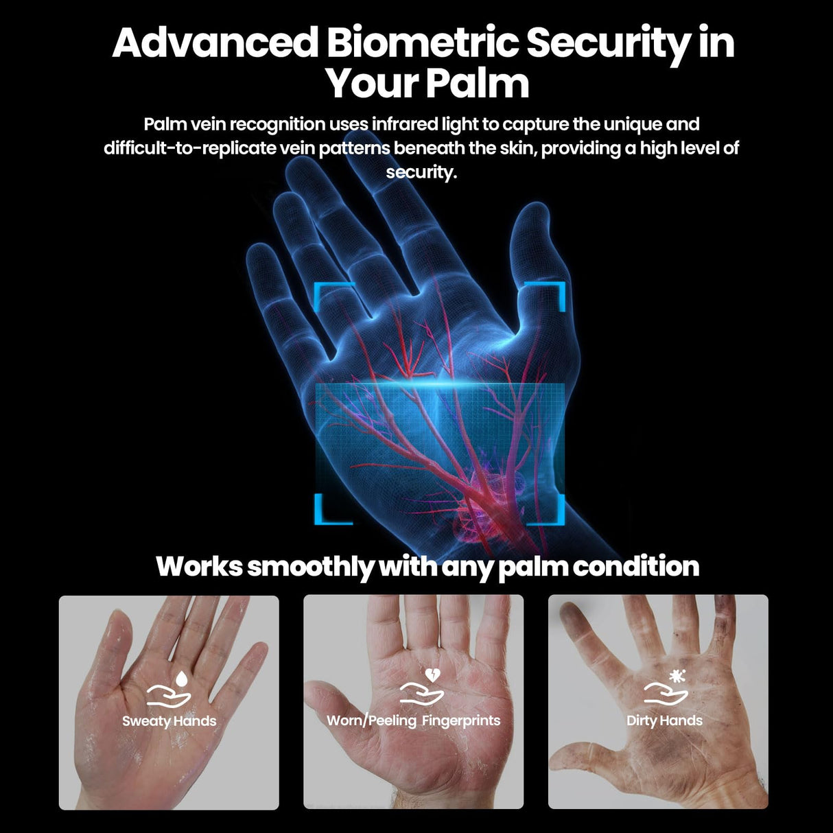 XEGIS SAFE AI Smart Palm Vein Gun Safe - Contactless 0.1s Access & 100% Unlock for Wet, Dirty, Calloused, Peeling Hands & in Darkness, Biometric Handgun Pistol Box for Nightstand, Home & Car, Grey XEGIS SAFE