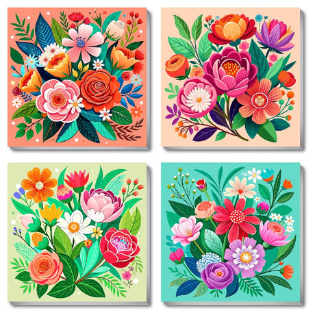 4 Pack Flowers Paint by Numbers Kit for Adults Beginners Framed - DIY Flowers Adults Paint by Numbers Kits on Canvas with Frame, Small Easy Acrylic Oil Painting Perfect for Home Decor 8 X 8 Inch Amzdiyfun