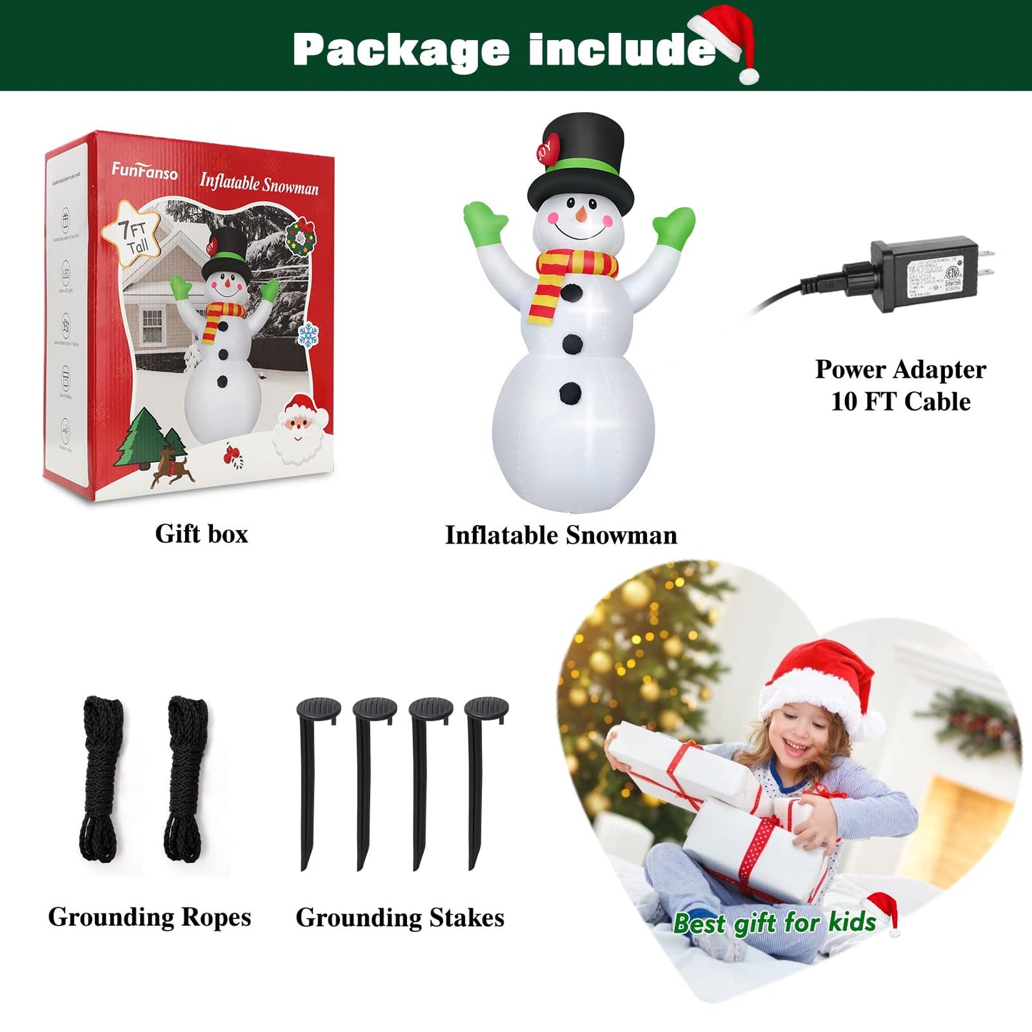 7 FT Christmas Inflatables Giant Snowman Outdoor Decorations, Blow up Snow Man Yard Decor Built-in Bright LED Light Wear Magic Hat, Weatherproof Holiday for Garden Patio Lawn Party Xmas Gifts