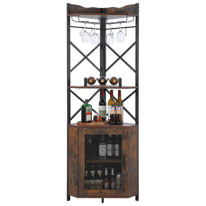 Corner Bar Cabinet, 5-Tiers Home Corner Wine Cabinet, Liquor Cabinet Bar with Glass & Wine Holder for Living Room/Kitchen