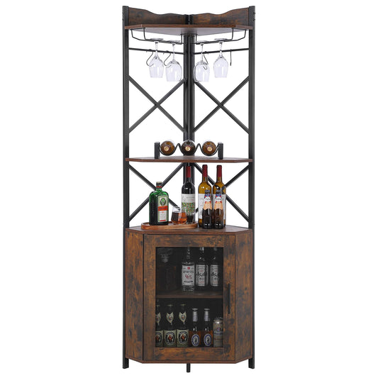 Corner Bar Cabinet, 5-Tiers Home Corner Wine Cabinet, Liquor Cabinet Bar with Glass & Wine Holder for Living Room/Kitchen