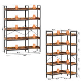 KOUSEI 5-Tier Bookshelf Reversible,Corner Bookcase 4 Hooks,65" Industrial Wooden Bookcase with Open Wide Shelves and Metal Frame for Living Room, Bedroom, Home Office,Rustic Brown KOUSEI
