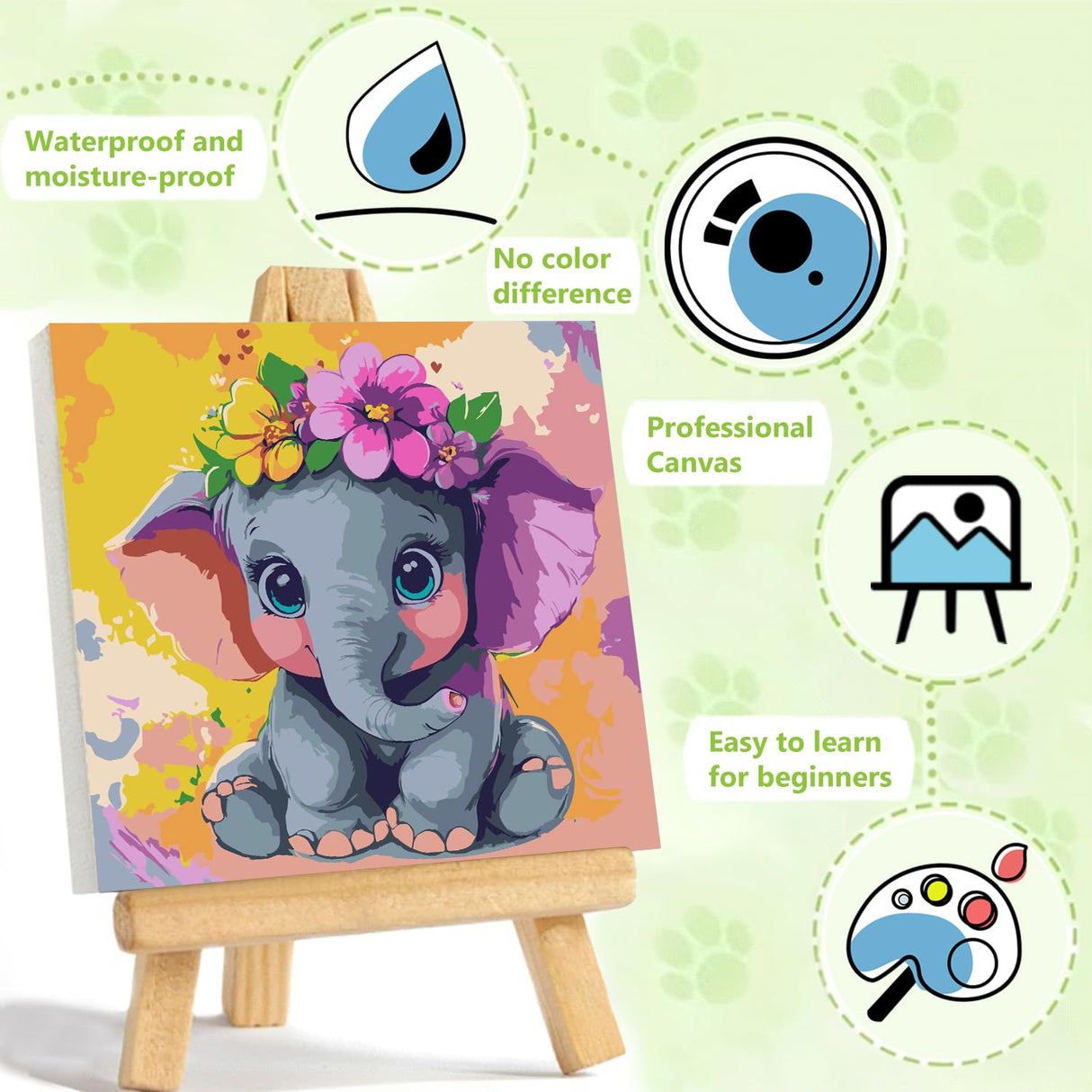 Reivworl Framed Paint by Numbers Kit for Adults Beginner & Kids Ages 8-12, Elephant Paint by Number with Frame and Easel, Painting by Numbers for Gifts and Home Decor (10X10Inch) Reivworl