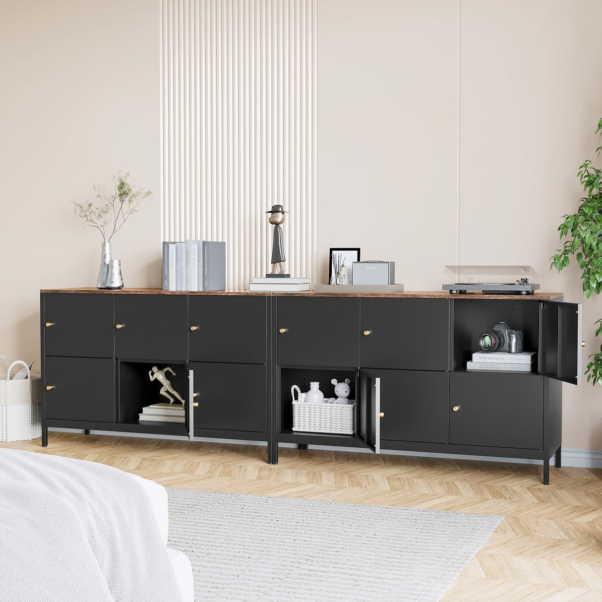 STANI Sideboard Buffet Cabinet with Storage Metal Storage Buffet Table with 6 Doors Coffee Bar Cabinet Kitchen TV Stand Cupboard Console Table for Living Dining Room Kitchen Hallway STANI