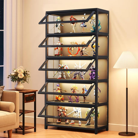 JOIHGA 5 Tier Curio Display Cabinet with Acrylic Glass Door, Large Capacity Storage Cabinet Collectibles Toy Organizers Rack & Display Shelf, Kids Bookshelf and Bookcase for Playroom, Bedroom JOIHGA