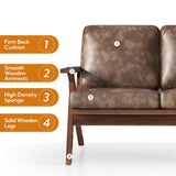 Bonzy Home 51.6" Loveseat Sofa Mid-Century Faux Leather Accent Chair, Upholstered 2-Seat Couch Loveseat with Solid Wood Frame and Cushions, Small Sofa Couch for Living Room, Bedroom,Retro Brown Bonzy Home