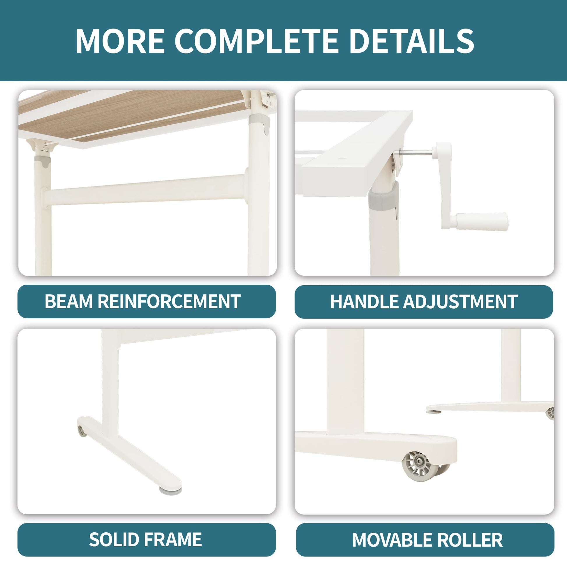 Win Up Time Manual Standing Desk Adjustable Height- Crank Mobile Standing Desk 48 x 24 Inches Sit Stand Desk Frame & Top, Stand Up Desk on Wheels, Computer Desk White Frame & Maple - WoodArtSupply