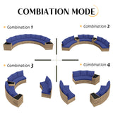 PaPaJet 11-Piece Patio Furniture Set, Half-Moon Outdoor Wicker Sectional Sofa with Large Storage Wedge Table, All-Weather Wicker Conversation Set for Backyard, Garden, or Deck, Blue PaPaJet