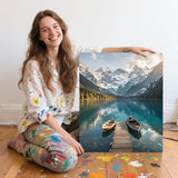 ACANDYL Mountains Landscape DIY Paint by Numbers Kit for Adults Paint by Numbers Beginner Canvas Painting by Number Boat Lake DIY Acrylic Oil Painting on Canvas Arts Craft Decoration 16x20 Inch ACANDYL