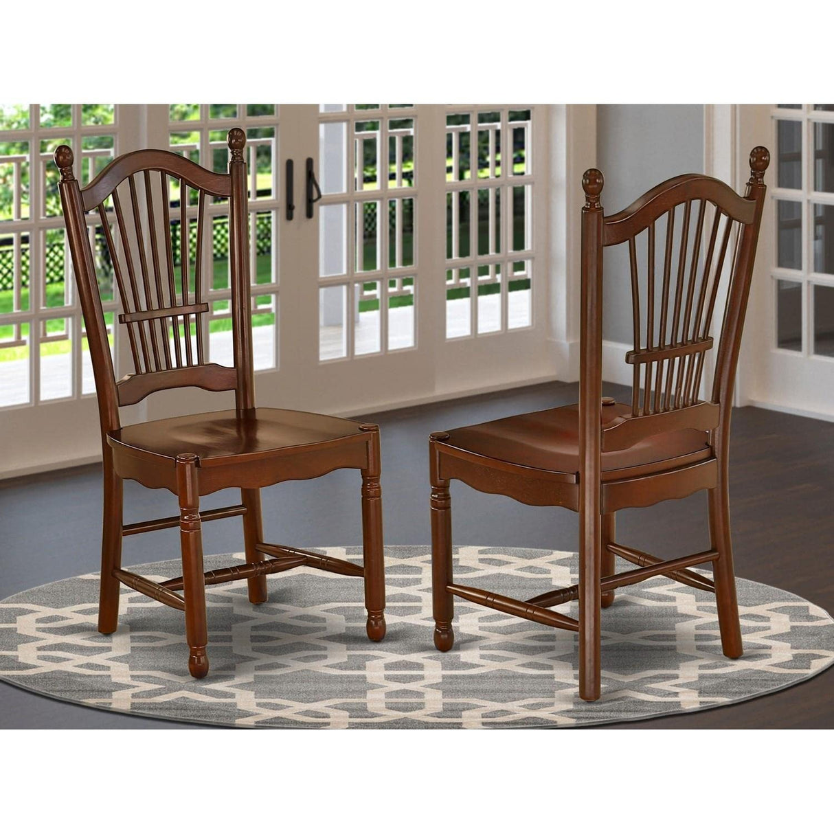 East West Furniture DOC-MAH-W Dover Kitchen Dining Chairs - Slat Back Wood Seat Chairs, Set of 2, Mahogany East West Furniture