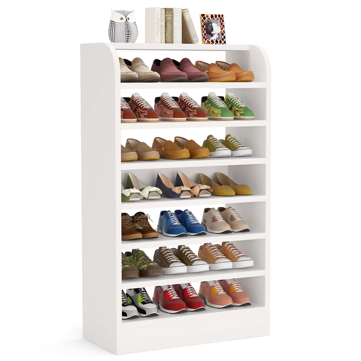 Tribesigns Shoe Rack, 8-Tier Tall Shoe Shelf, Wooden Shoe Storage Cabinet, White Tribesigns