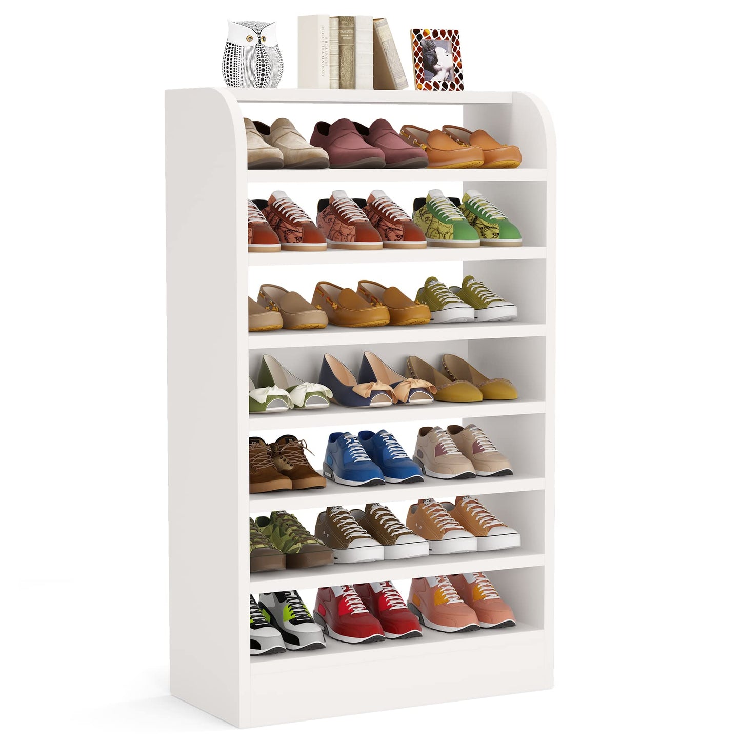 Tribesigns Shoe Rack, 8-Tier Tall Shoe Shelf, Wooden Shoe Storage Cabinet, White - WoodArtSupply