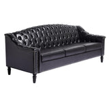 Chesterfield 3-Steater Sofa, 80" Comfy Leather Sofas Couch with Camelback for Living Room, Mid Century Modern 3 Deep Seats Couch for Apartment Bedroom, Office (PU-3-Steater Sofa, Black) SUJOUCRAFT