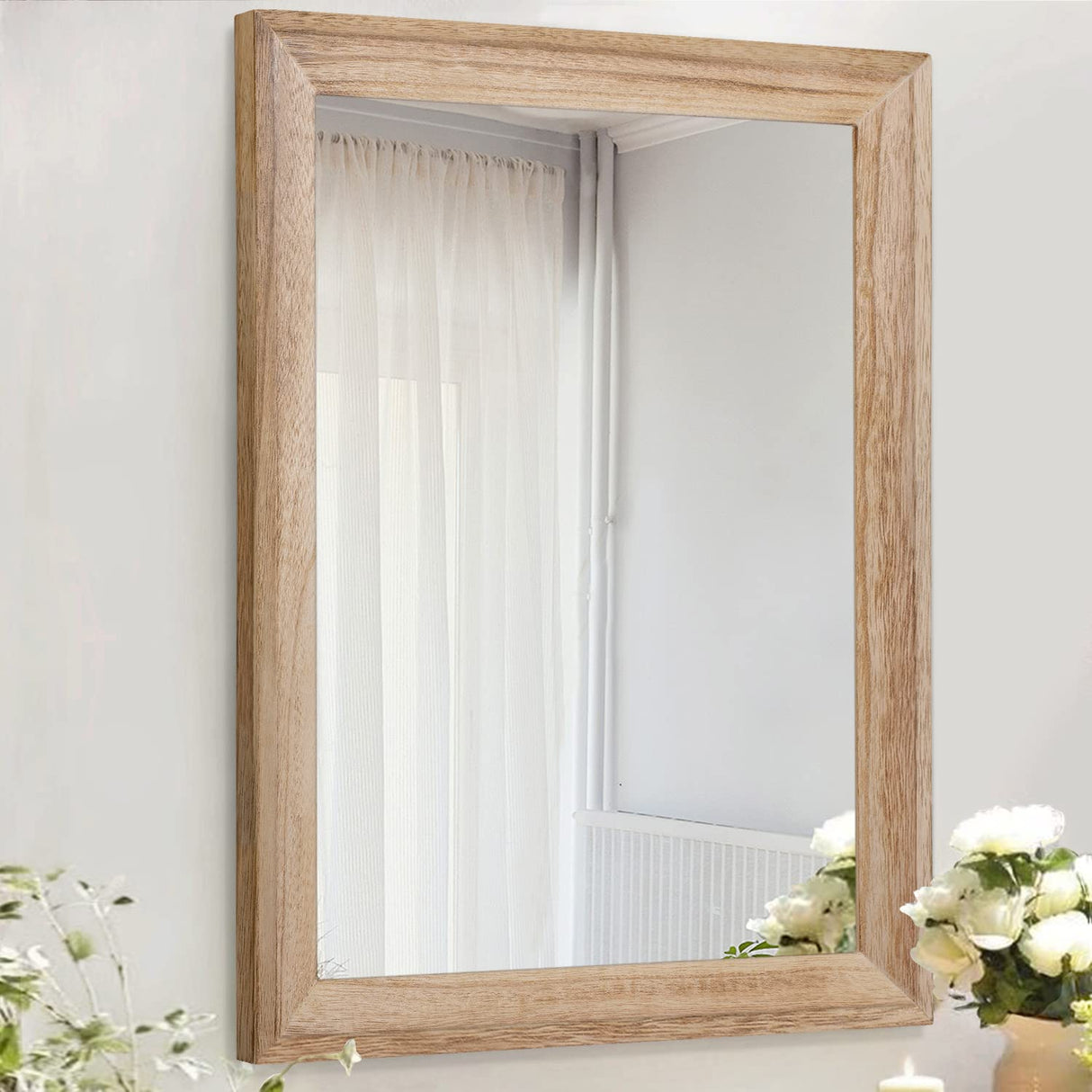 AAZZKANG Rustic Mirrors for Wall Rectangle Wood Frame Mirror Farmhouse Bedroom Bathroom Decorative Mirror AAZZKANG