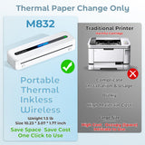 Phomemo M832 Portable Printers Wireless for Travel, Upgrade Bluetooth Thermal Printer, No Ink Printer Support 8.5'' x 11'' Letter & A4 Thermal Roll Paper, Compatible with Phone & Laptop Phomemo