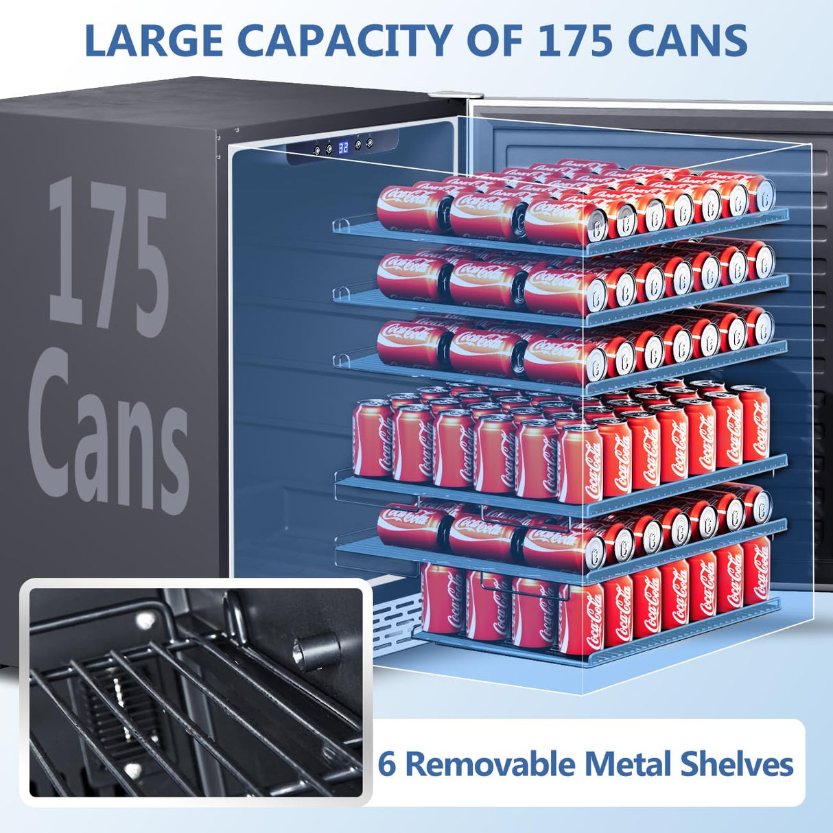 Phiestina 24 inch Indoor/Outdoor Beverage Refrigerator 175 Cans Built-in/Freestanding Beverage Fridge Cooler Lockable Stainless Steel Door Auto Defrost Quiet For Home/Commercial,6 Removable Shelves Phiestina