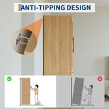 GarveeHome Bedroom Wooden Armoire Wardrobe Closet, Freestanding Large Wardrobe Armoire Cabinet with Glass Doors and 2 Drawers, Shelves & Hanging Rod for Bedroom, Clothes, Natural GarveeHome