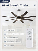 Fanbulous Ceiling Fans with Lights, 72 inch Large Ceiling Fan with Light and Remote, Outdoor Black Ceiling Fan for Living Room Patio, 6 Speeds, Reversible Quiet DC Motor, 3 CCT, Bi-color 8 Blades Fanbulous