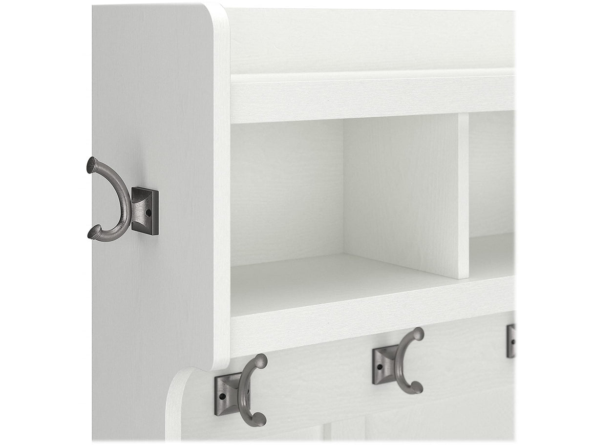 Bush Furniture Woodland 40W Hall Tree and Shoe Storage Bench with Shelves in White Ash, Cubbies and Coat Hooks for Foyer, Mudroom, or Entryway Bush Furniture