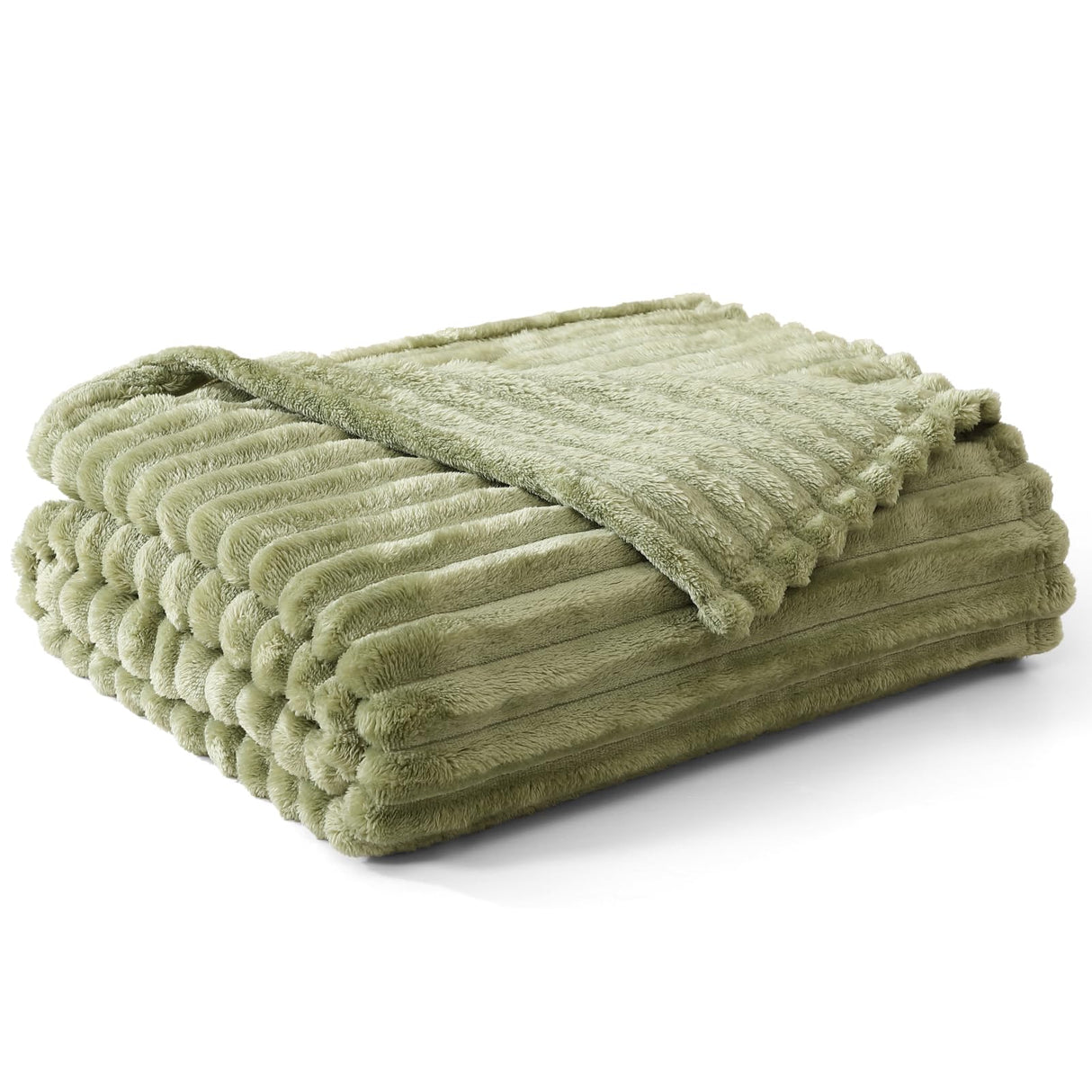 Geniospin Throw Blanket for Couch, Bed, Sofa – 280GSM Super Soft Lightweight Blanket with Stripe, 3D Ribbed Jacquard Blanket, Plush Fuzzy Cozy Throws, Warm and Breathable (Sage Green, 50x60 inches) Geniospin