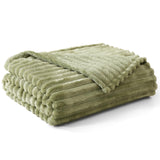 Geniospin Throw Blanket for Couch, Bed, Sofa – 280GSM Super Soft Lightweight Blanket with Stripe, 3D Ribbed Jacquard Blanket, Plush Fuzzy Cozy Throws, Warm and Breathable (Sage Green, 50x60 inches) Geniospin