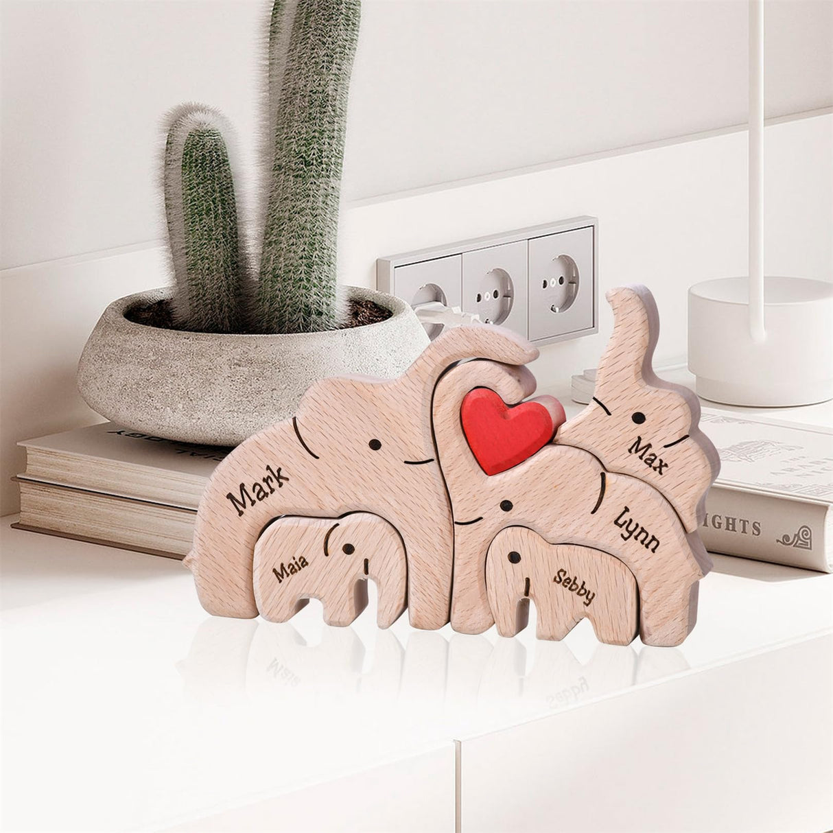 Personalized Wooden Bear Family Puzzles 1-8 Names Customizable Wooden Puzzle Home Table Decor Gift for Dad Mom Couple (Elephants) Daysilia