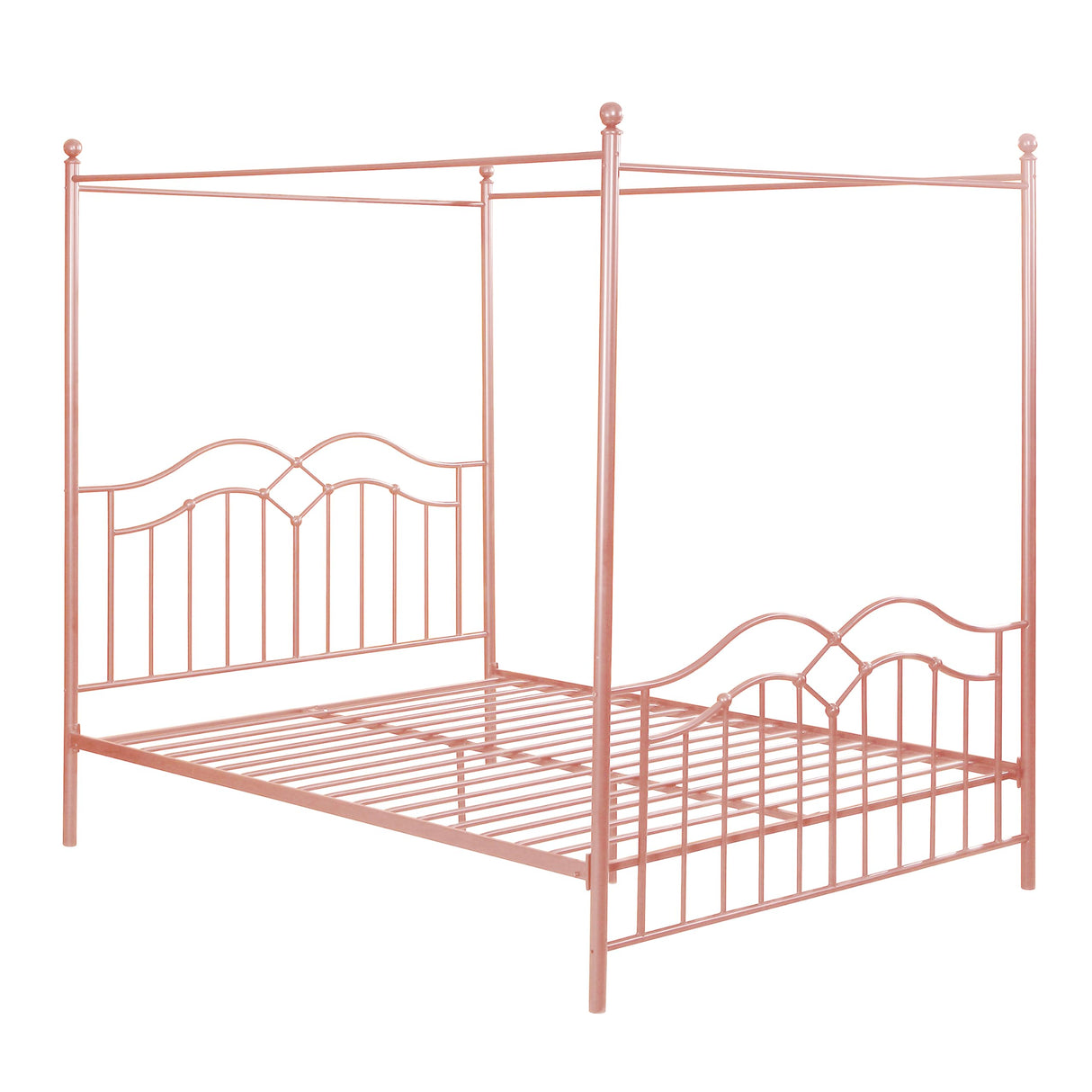 Merax Queen Size Canopy Bed Frame, Metal Four-Poster Platform Bed Frame, Under-Bed Storage Space, No Box Spring Needed Easy Assembly Pink Merax
