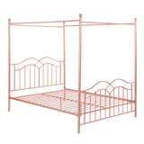 Merax Queen Size Canopy Bed Frame, Metal Four-Poster Platform Bed Frame, Under-Bed Storage Space, No Box Spring Needed Easy Assembly Pink Merax