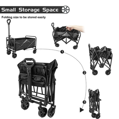 TWOCORN Collapsible Foldable Wagon,Beach Wagon Cart Heavy Duty with Wheels Foldable,Utility Folding Grocery Wagon for Camping Sports Outdoor Activities(Black) - WoodArtSupply