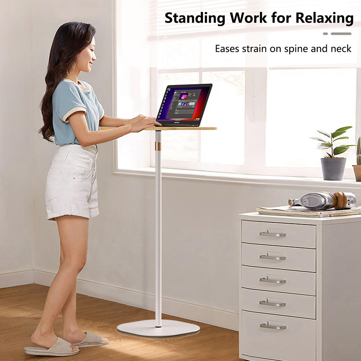 POLESTO Portable Laptop Floor Stand, Bedside/Sofa Table with Height Adjustable 18''~47'', Stylish Movable Workstation Floor Standing Desk for Office, Meeting Room, living room Easy Assembly, Black POLESTO