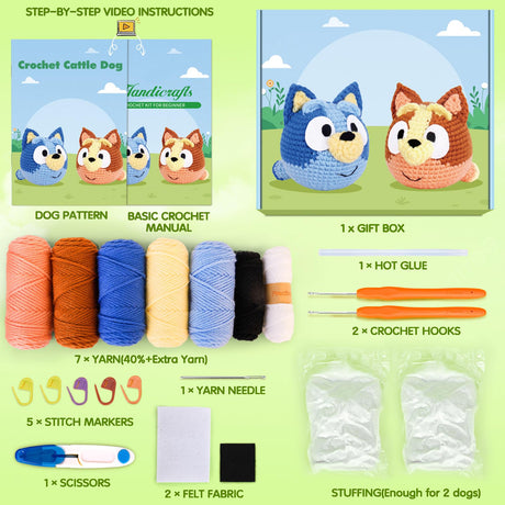 Acehochen Crochet Kit for Beginners, Beginner Crochet Kit for Adults with Step-by-Step Video Tutorials, Crochet Animal Kits Kids Knitting Supplies (2 Pack) Acehochen