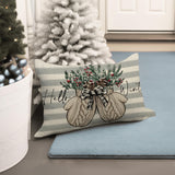 Fjfz Hello Winter Gloves Gray Lumbar Decorative Throw Pillow Cover 12 x 20, Rectangular Red Berry Gray Stripe Outdoor Home Decor, Plaid Bow Pine Cone Christmas Holiday Seasonal Farmhouse Cushion Case Fjfz