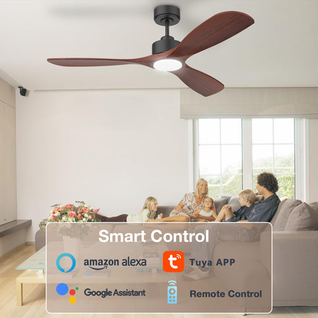 Hoenofly 52” Wood Smart Ceiling Fans with Lights Remote,Quiet DC Motor,Outdoor Indoor Ceiling Fan,Voice Control via WIFI Alexa App,Dimmable,Modern Black Lighting& Ceiling Fan for Bedroom Patio Porch Hoenofly