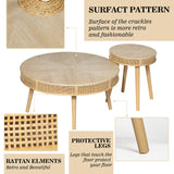 Wnutrees Farmhouse Round Coffee Table, Rustic Sofa Side Tea Tables Nesting Center Table Set with Handmade Rattan for Living Room, French Country Decor, Natural, 2Pack Wnutrees
