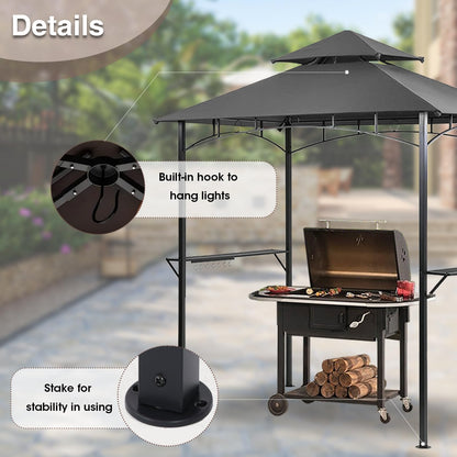 Grill Gazebo 2 Tier BBQ Barbecue Canopy Tent Shelter for Outdoor Patio Backyard (L96 x W60 x H101 Grey) - WoodArtSupply