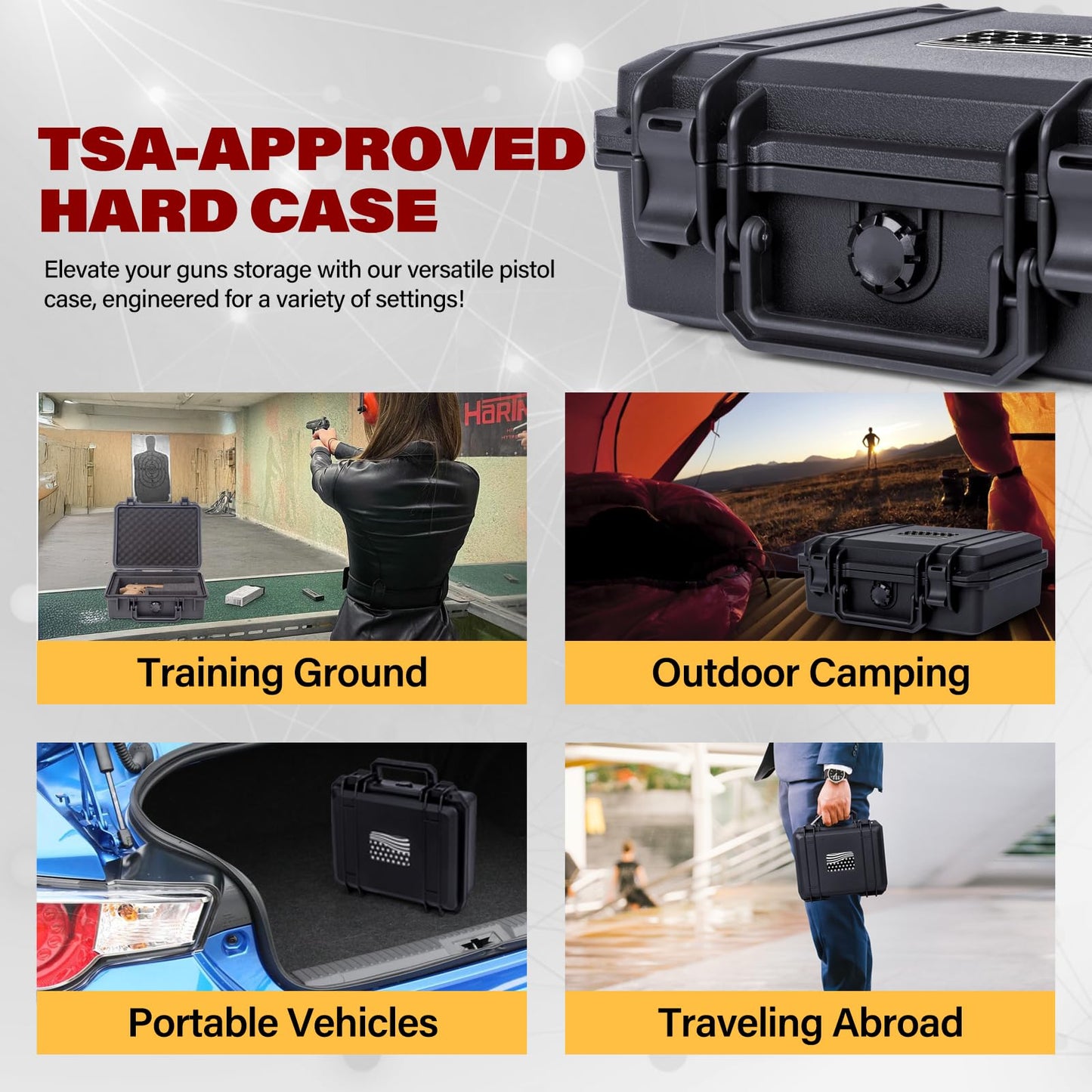 MewVeer Pistol Case for Handgun, Hard Gun Cases, TSA-Approved Waterproof & Shockproof Travel Pistols Box with Pre-Diced Foam for 9mm Gun and Accessories