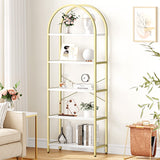 IDEALHOUSE Bookshelf 5 Tier Bookcase Arched Display Racks Tall Standing Bookshelves Metal Frame Modern Storage Rack Shelf Large Wood Book Shelf for Bedroom, Living Room, Home Office, White/Gold IDEALHOUSE