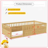 Mirightone Twin Size Montessori Floor Bed with High Fence Railings – Natural Wood Playhouse Design for Kids Mirightone