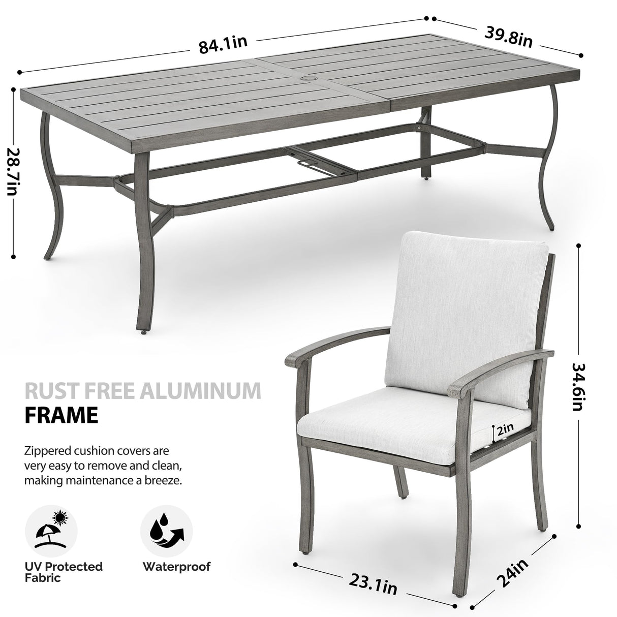 HAPPATIO Aluminum 9 Piece Patio Dining Set - Aluminum Outdoor Dining Set for 8, Patio Dining Table and Chairs Set, Patio Furniture with Table and Chairs (Gray) HAPPATIO