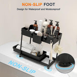 Sevenblue 4 Pack Under Sink Organizer, Bathroom Organizers and Storage, 2 Tier Multi-Use Pull Out Cabinet Organizer with Hang Hooks and Cups (Black, 4 Pack) Sevenblue