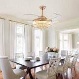 MOOONICHE 48 Inch Crystal Ceiling Fan with Light and Remote Modern Dimmable Fandelier Invisible Retractable Chandelier Fan Gold for Bedroom Living Room MOOONICHE