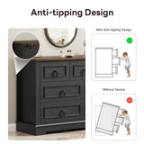 LIKIMIO Farmhouse Dresser for Bedroom with 7 Drawer, 47.2" Wide Wood Rustic Chest of Drawers with Round Metal Handle, Thickened Desktop, Storage Dressers for Bedroom, Hallway, Entryway, Black LIKIMIO