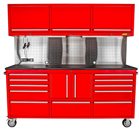JEGS 72 in. 11-Drawer Rolling Tool Cabinet with Upper Storage [Red] JEGS