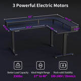FEZIBO L Shaped Standing Desk with Arc LED & Power Outlet, Exclusive Uprated 3 Motors Support 330LBS, Electric Height Adjustable L Shaped Desk with Large Monitor Stand, for Gaming Office, Black FEZIBO