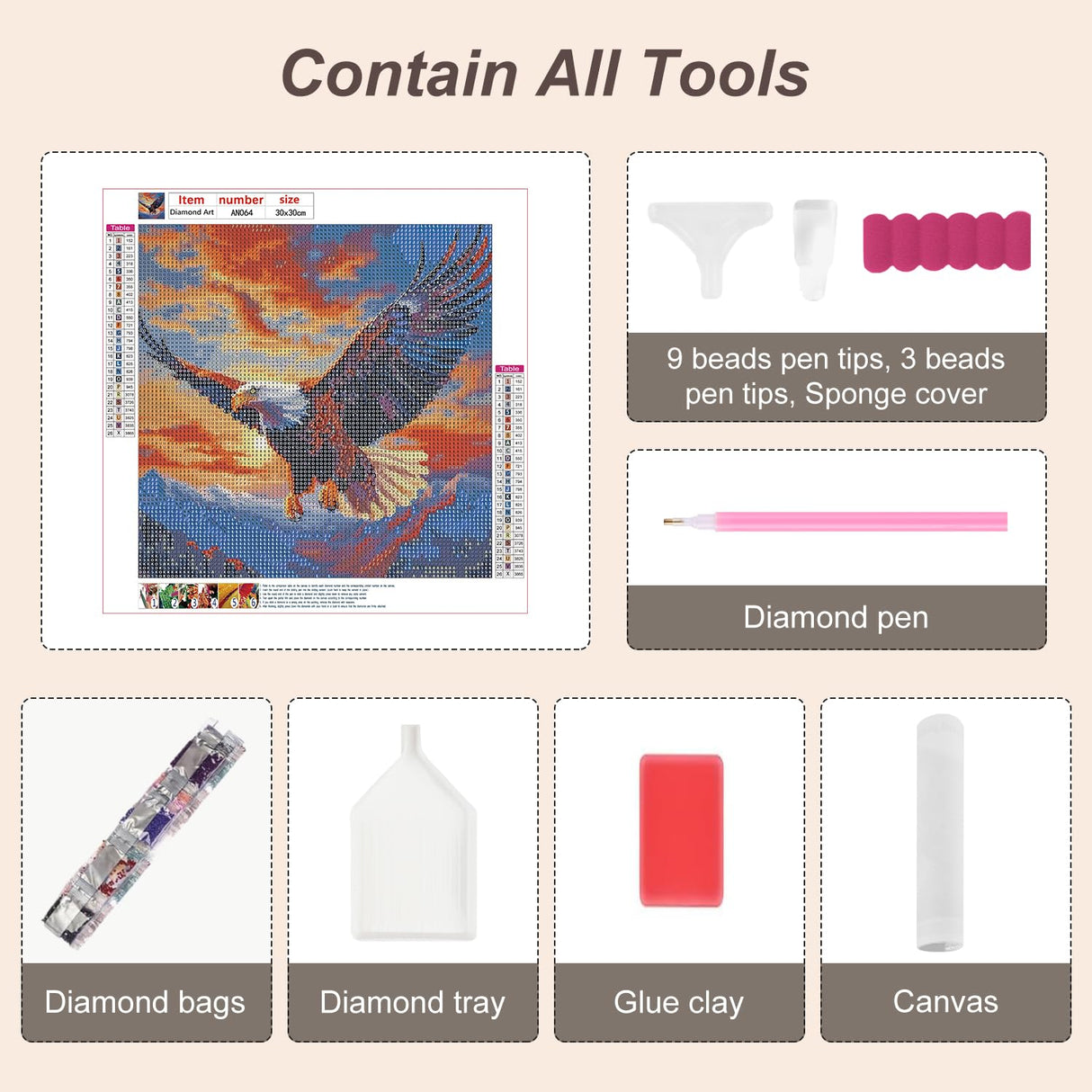 Anuver Eagle Diamond Painting Kits for Adults, 5D DIY Diamond Art Kits for Beginners, Full Drill Diamond Painting Kits for Home Wall Decor, 12x12 Inch Anuver