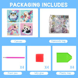 FQOVKYN 4 Packs 5D Cartoon Diamond Art Kits for Kids, Cute Animals DIY Diamond Arts Mosaic Kits for Adults Beginner, Full Round Drill Gem Art for Home Wall Decor Kids Present 6X6 inch FQOVKYN