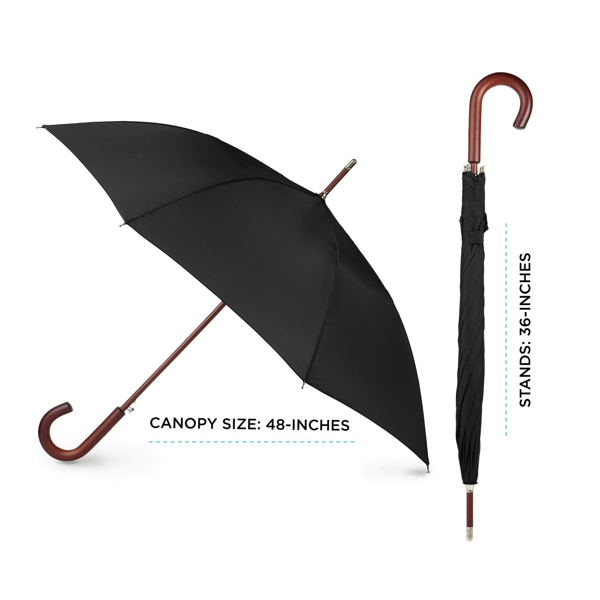totes Auto Open Wooden Handle J Stick Umbrella, Black totes