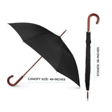 totes Auto Open Wooden Handle J Stick Umbrella, Black totes